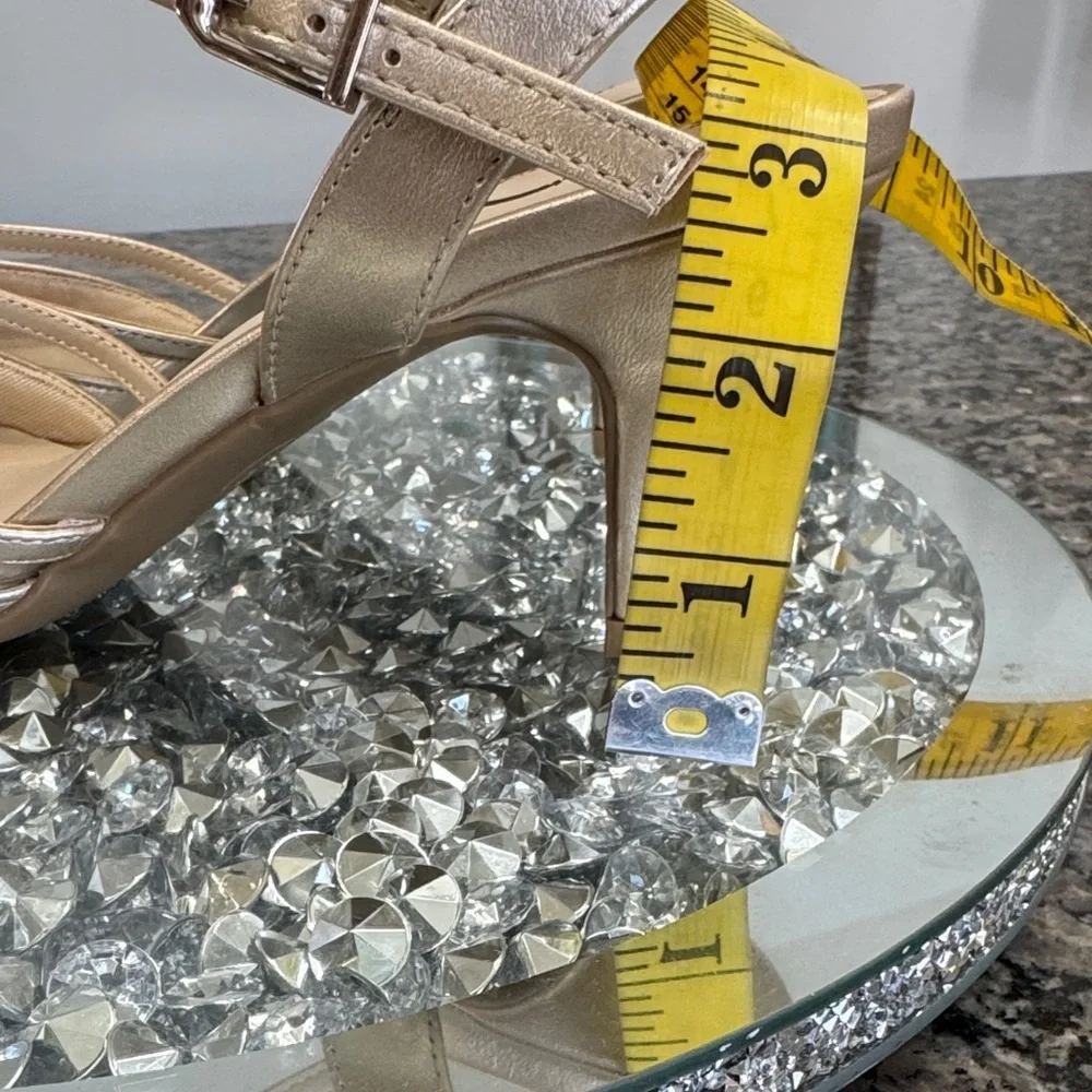 Life Simply comfort Stride Gold shimmer Strappy Heels NWOT 8W